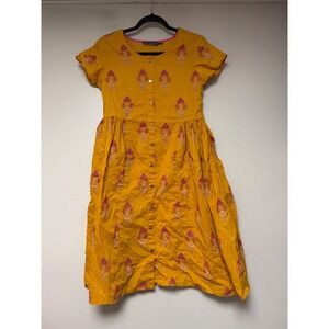 Avaasa Floral Block Print Dress Women S Yellow Excellent Button Front Midi